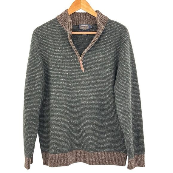 Pendleton Men's Shetland Half Zip Sweater green gray size medium - Picture 1 of 8